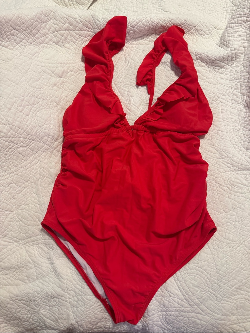PinkBlush Red Ruffle Maternity Swimsuit - Picture 3 of 5